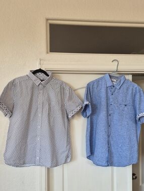 Johnston & Murphy & Denim Flower Short Sleeve Shirts With Decorative Fold Sleeve